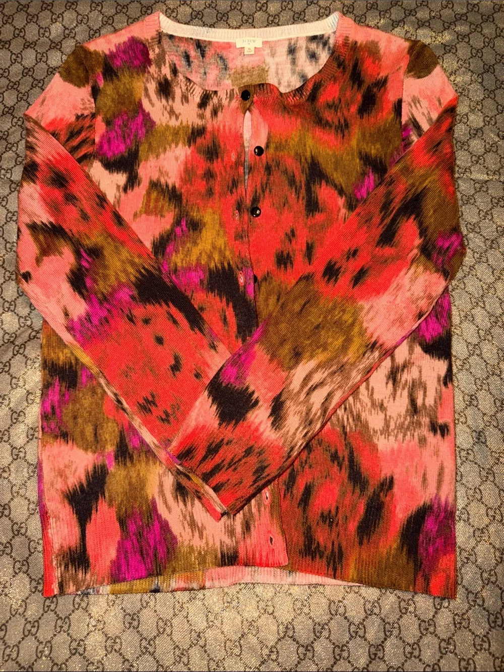J. Crew Multicolor Abstract Print Cardigan - Pink, Red, Purple, Brown